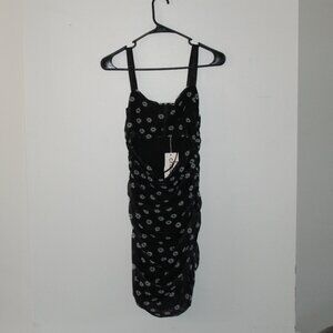 Choosy Black & White Floral Daisy Ruched Open Midrift Cutout Dress Size XS
